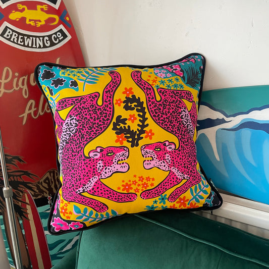 Yellow Leopards Cushion