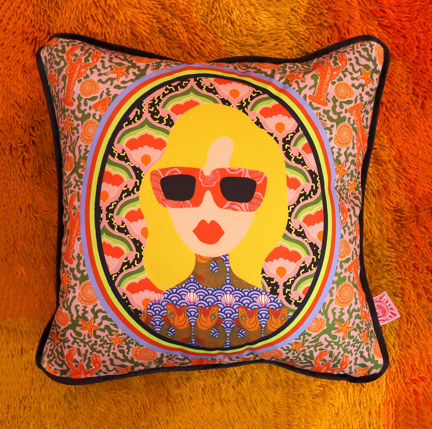 Funky Lady Print Cushion - Teal