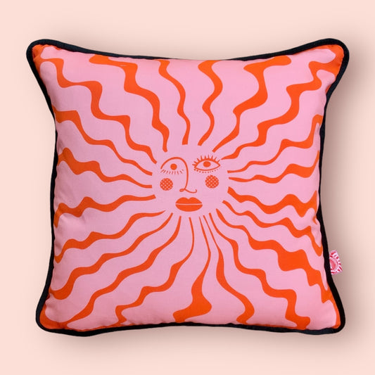 Wavy Sunshine Cushion - orange/ pink