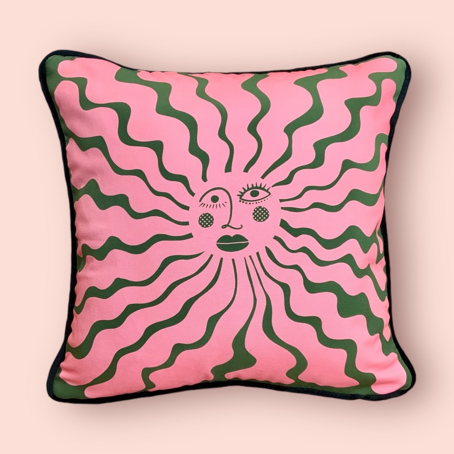 Wavy Sunshine Cushion - green/ pink