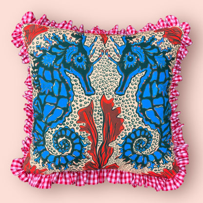 Pink Seahorse Ruffle Cushion