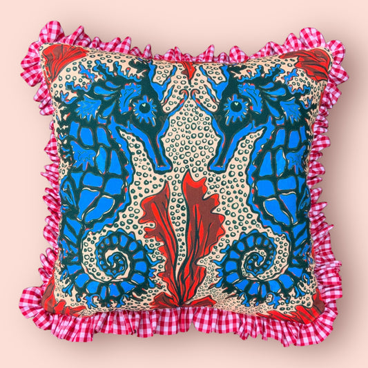 Pink Seahorse Ruffle Cushion