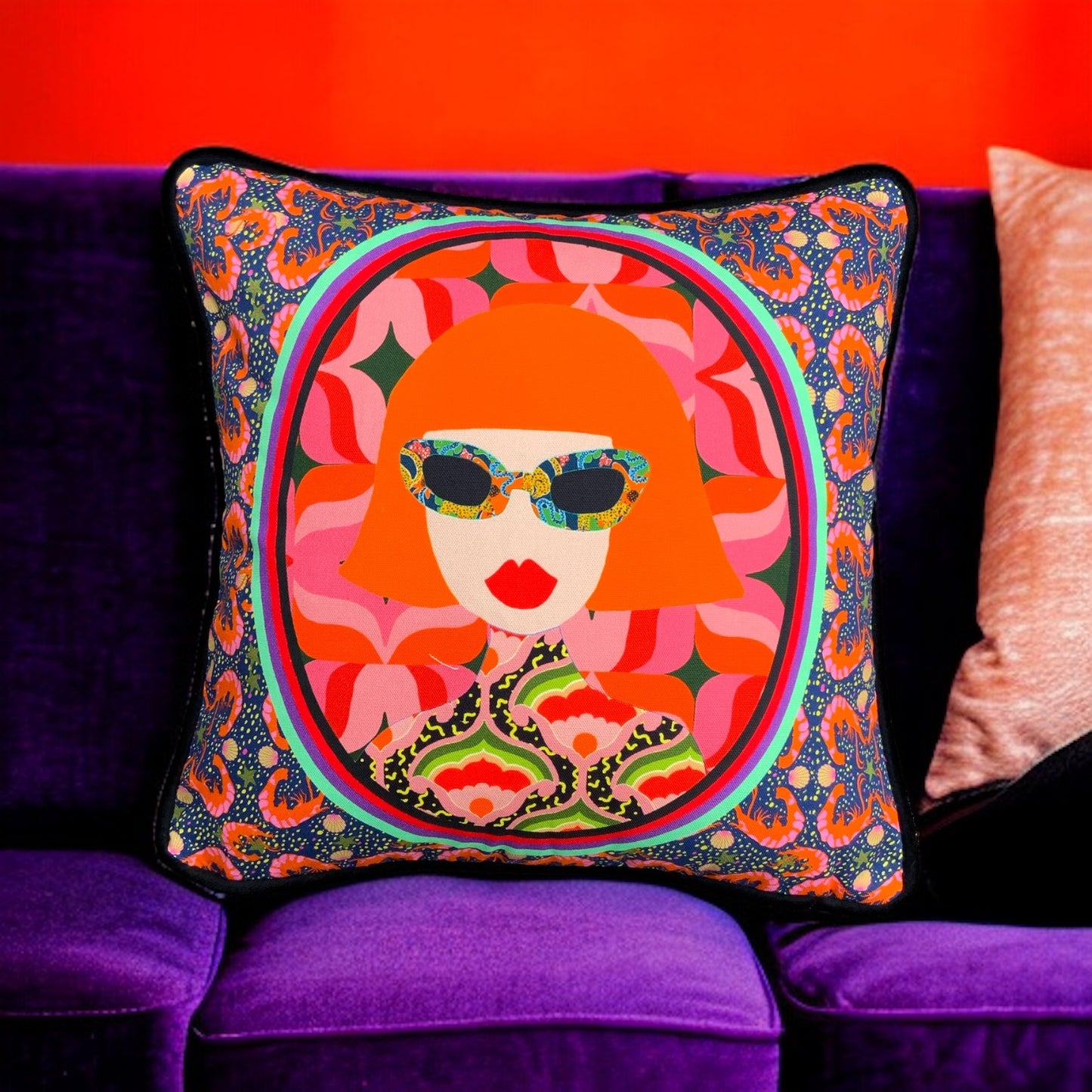 Funky Lady Print Cushion - Pink