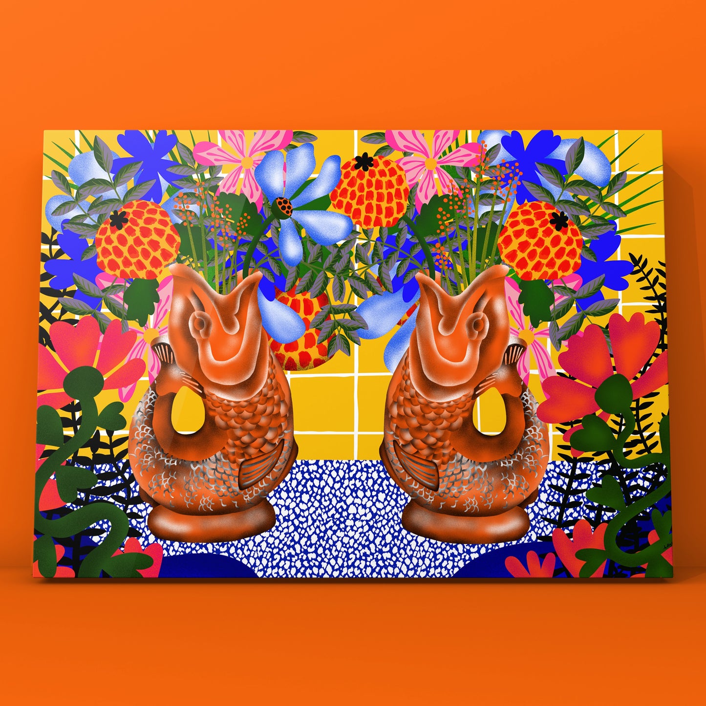Retro fish jug floral Print