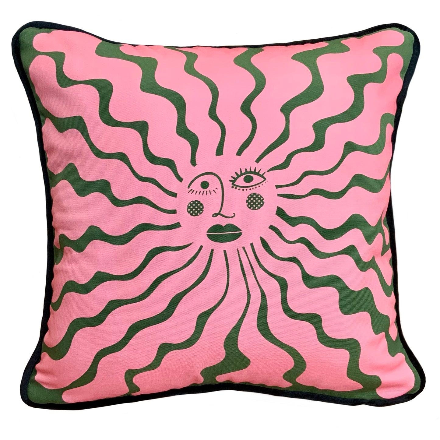 Wavy Sunshine Cushion - green/ pink